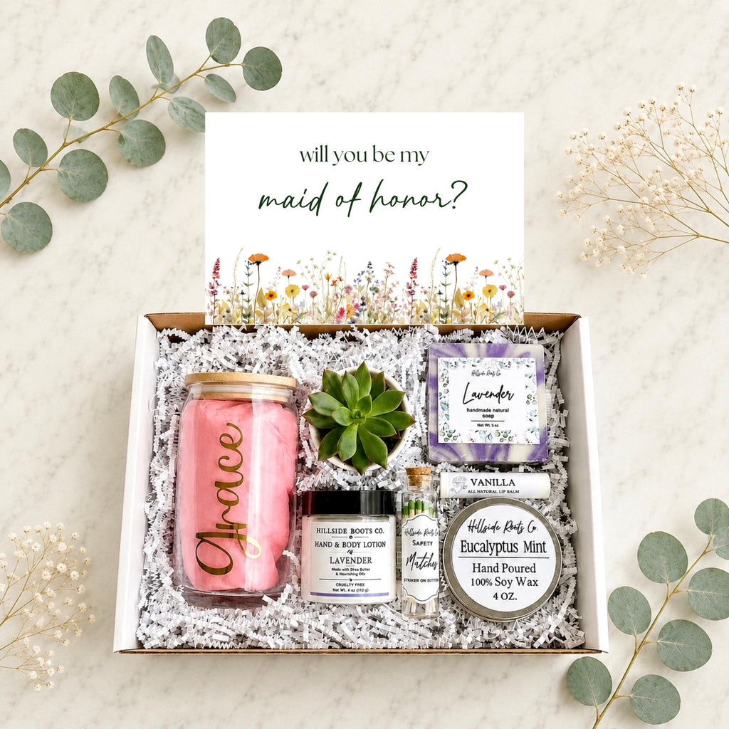 Maid of Honor Proposal Gift Box – Succulent, Candle, Tumbler, Spa Items