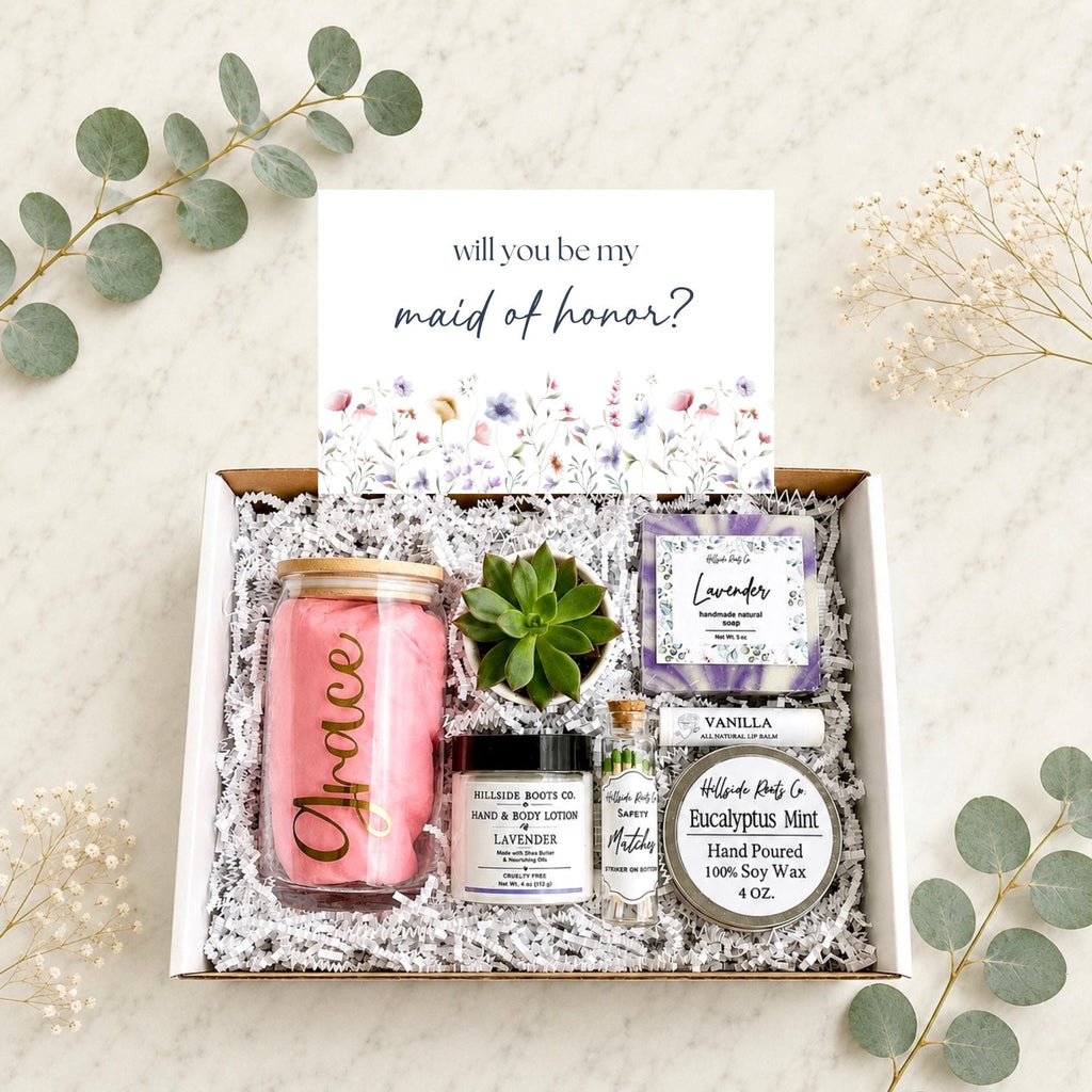 Bridesmaid Proposal - Bridesmaid Proposal Gift - Succulent Gift Box - Will you be my maid of honor - Bridesmaid Gift Self Care Spa Basket