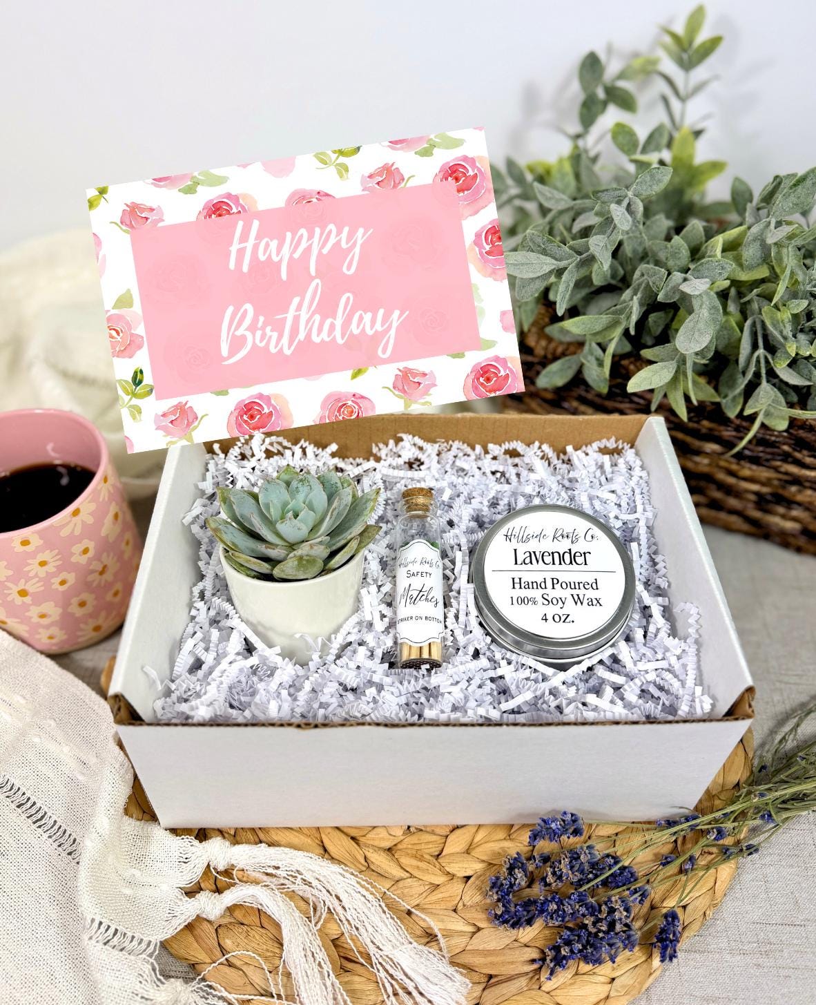 Happy Birthday Succulent with 4 oz. Soy Candle Gift Box