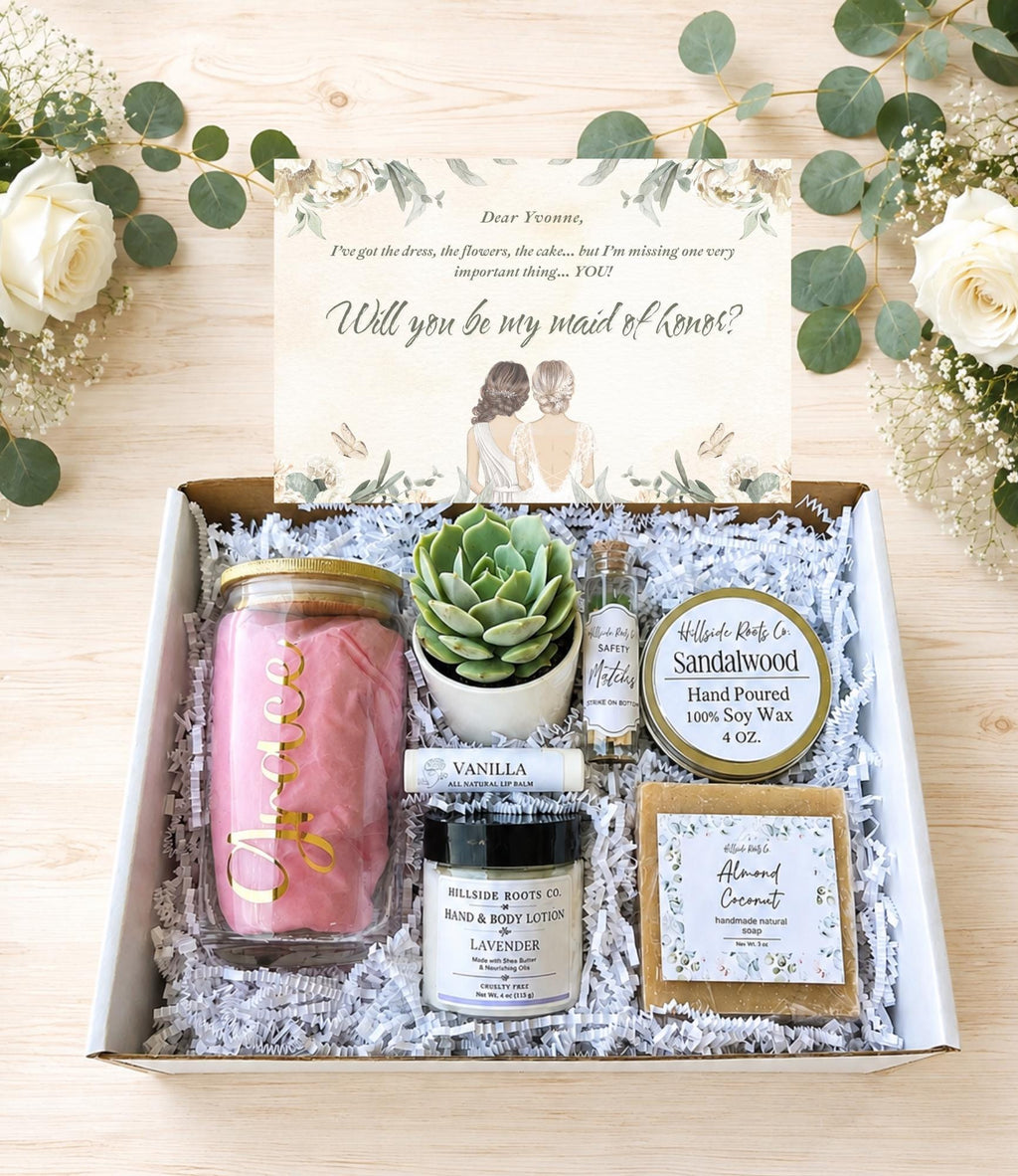 Bridesmaid Proposal Gift Box – Succulent, Candle, Tumbler, Spa Items