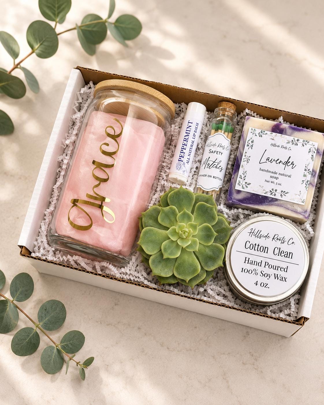 Graduation Succulent Gift Box: Live Succulent, Tumbler, Soy Candle, Natural Soap, Lip Balm
