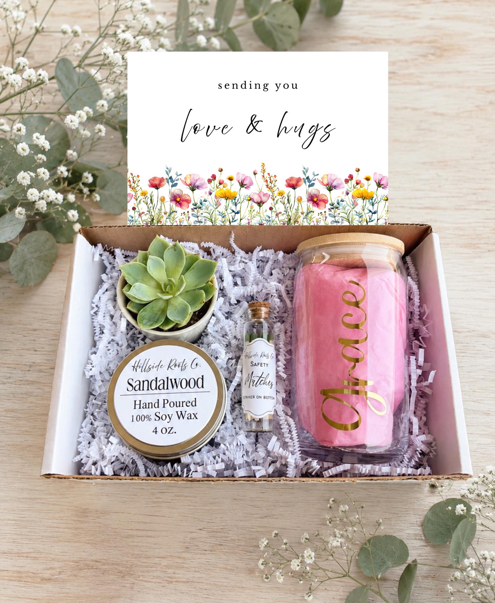 Love & Hugs Care Package, Succulent Gift Box, Soy Wax Candle, Ceramic Pot, Tumbler, Gift Set