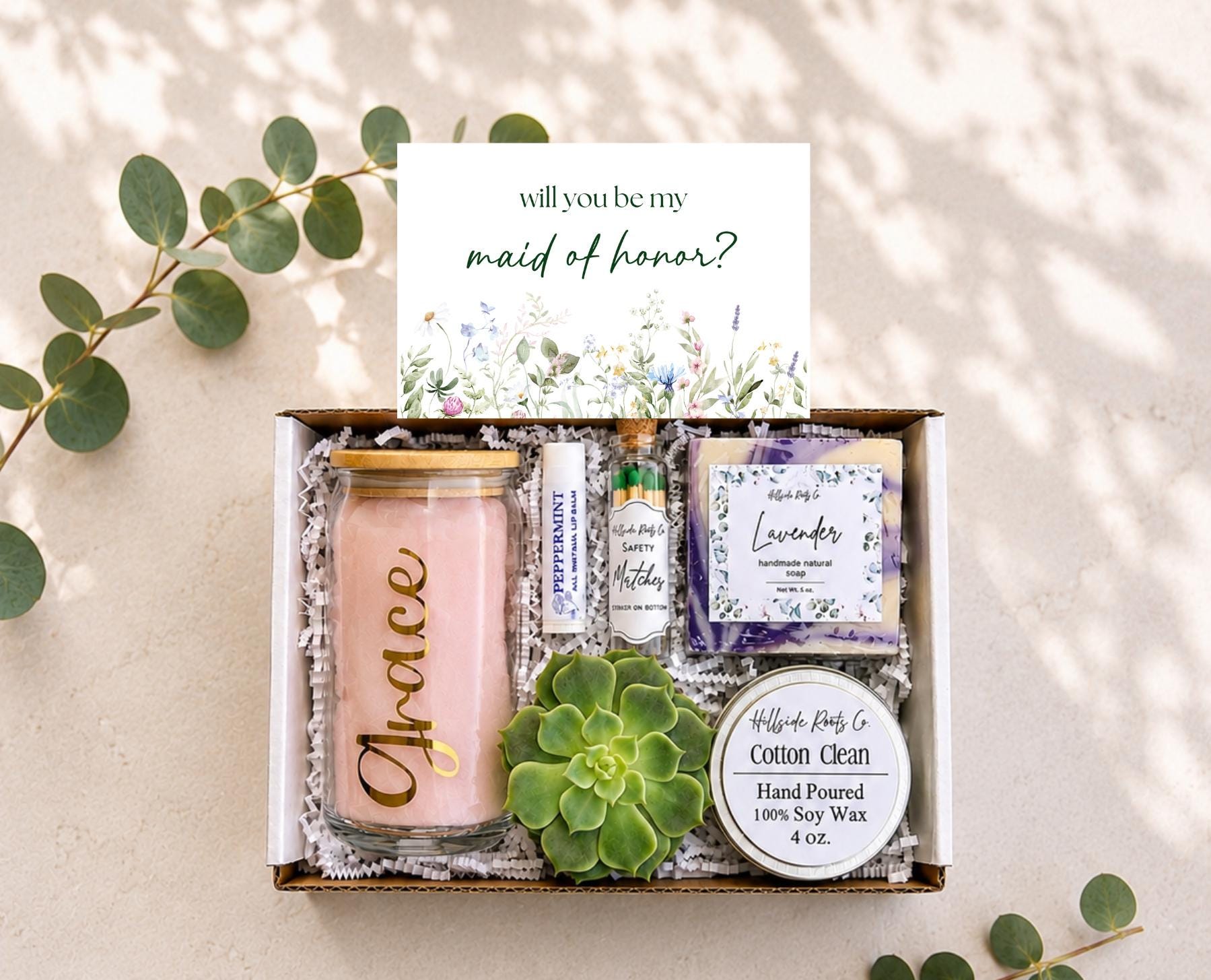 Bridesmaid Proposal - Bridesmaid Proposal Gift - Succulent Gift Box - Will you be my maid of honor - Bridesmaid Gift Self Care Spa Basket