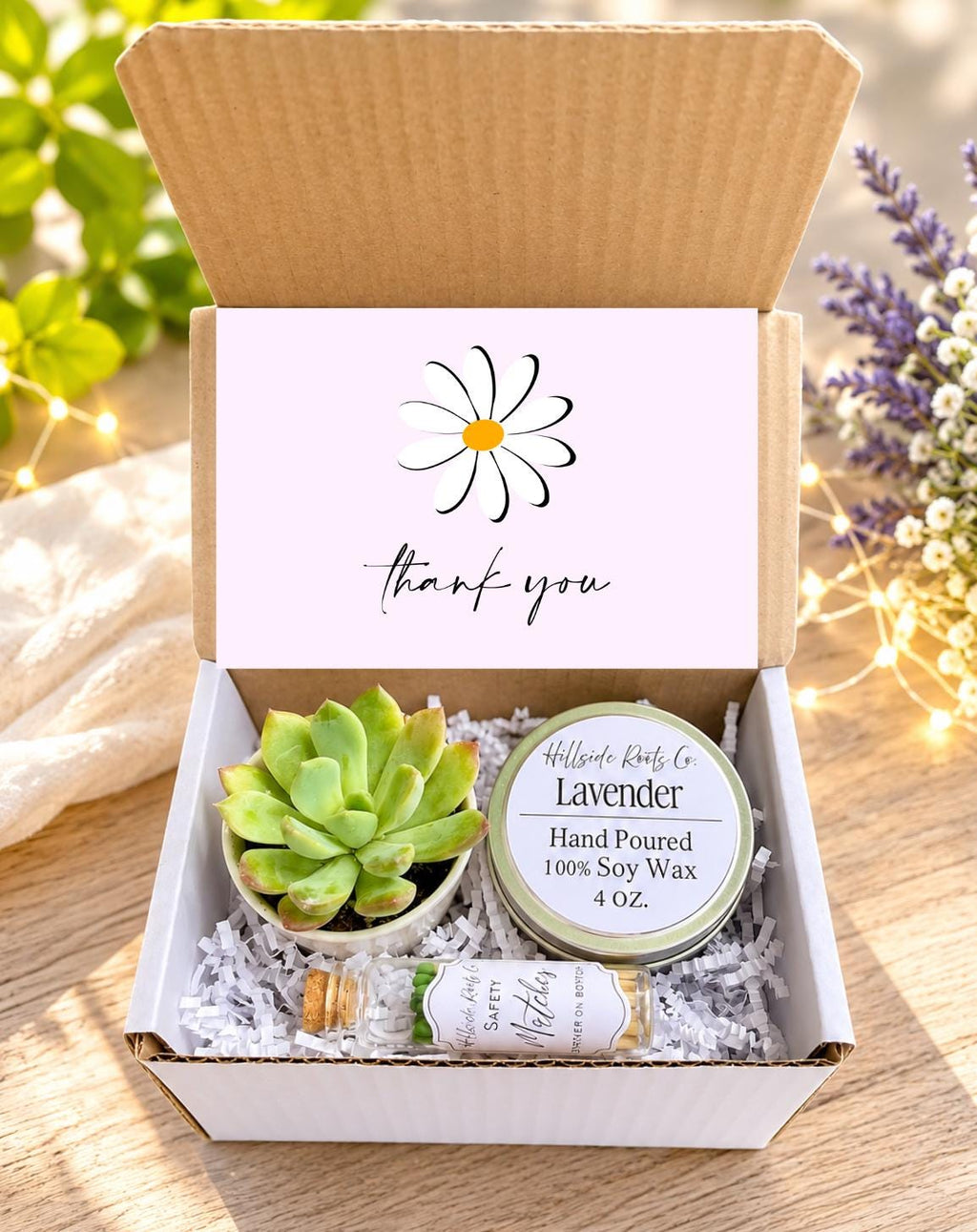 Thank You Gift Box: Live Succulent, Soy Candle, Gift for Friends, Family, and Others