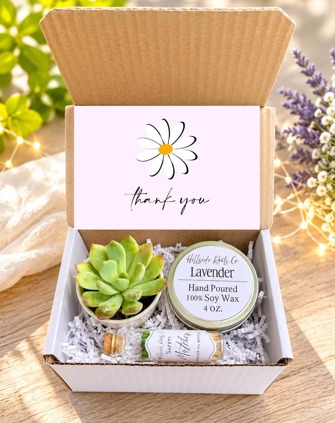 Thank You Gift Box: Live Succulent, Soy Candle, Gift for Friends, Family, and Others