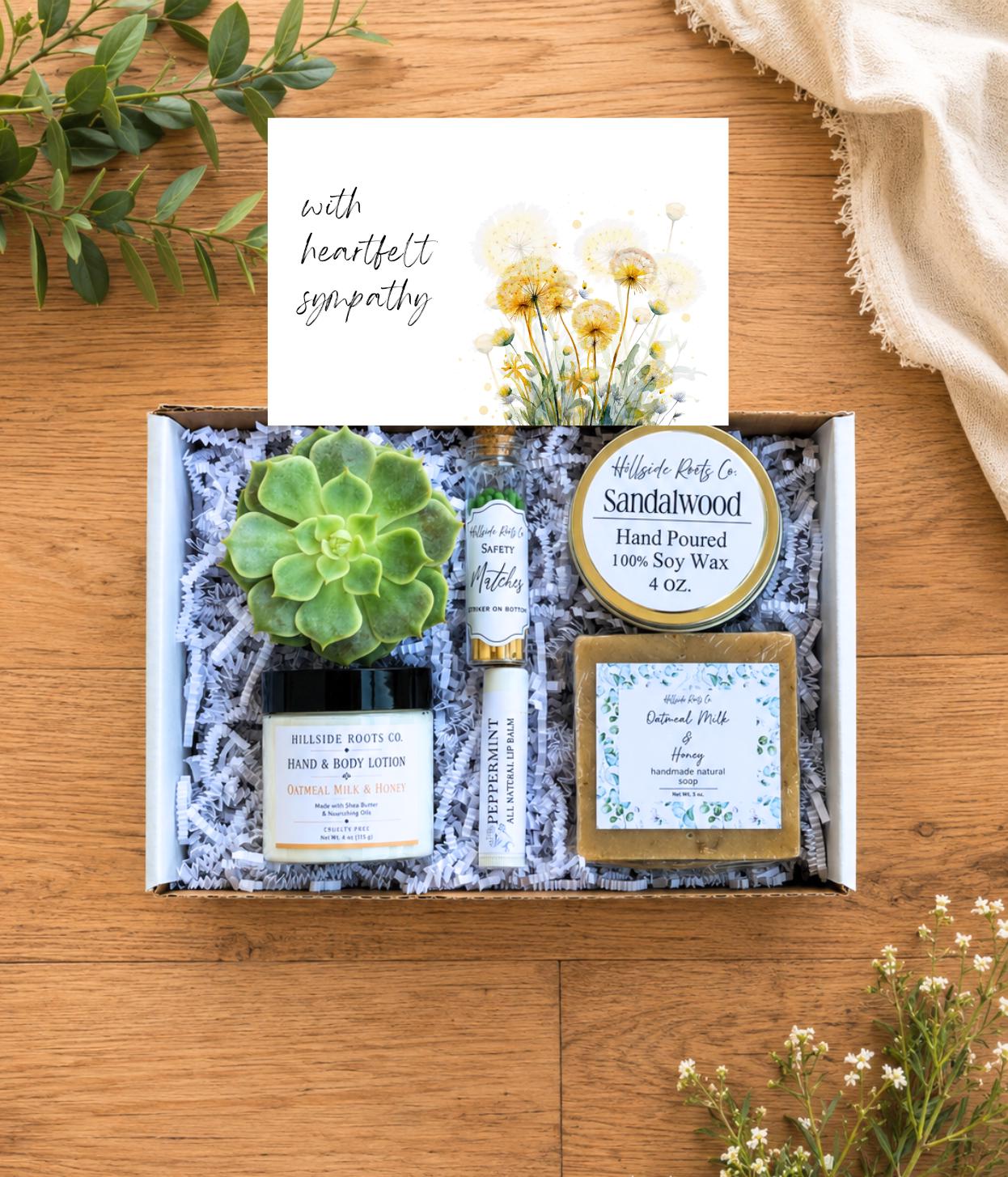 Sympathy Gift Box, Succulent, Soy Candle, Natural Soap, Lotion