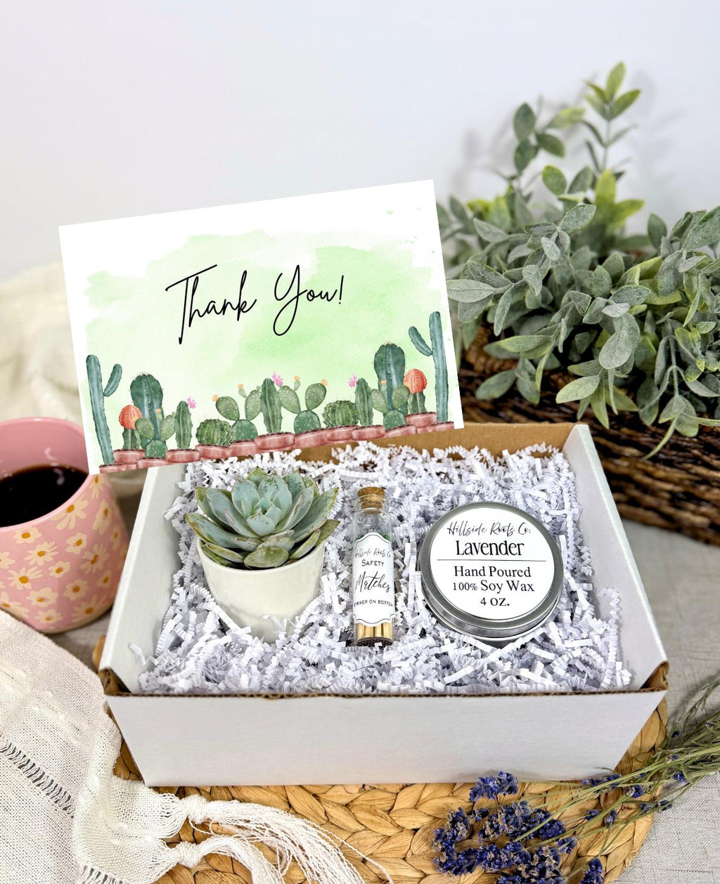 Thank You Gift Box – Live Succulent, Soy Candle, Matches, Card
