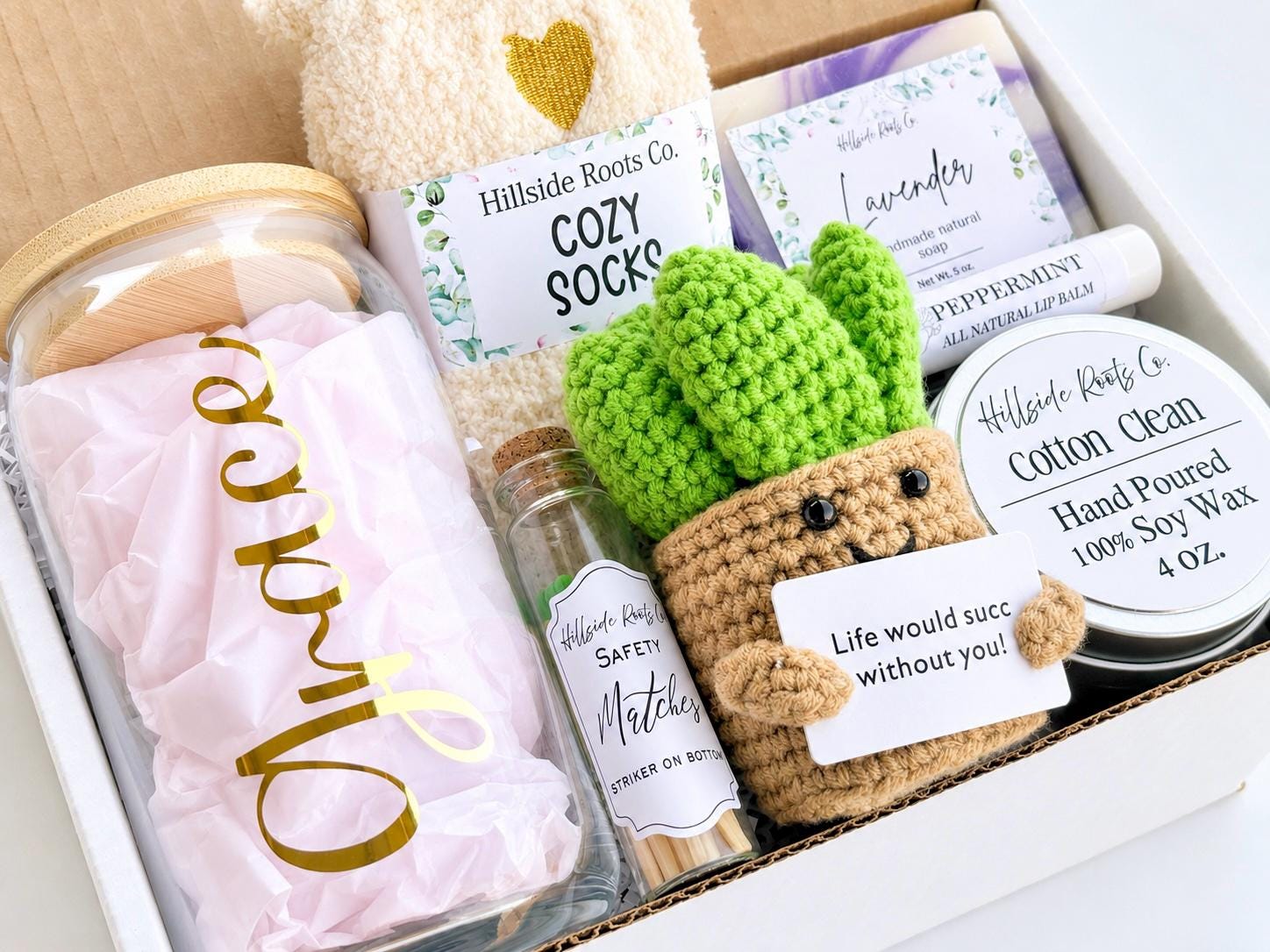 Succulent Bridesmaid Proposal Gift Box – Tumbler, Candle, Soap, Lip Balm