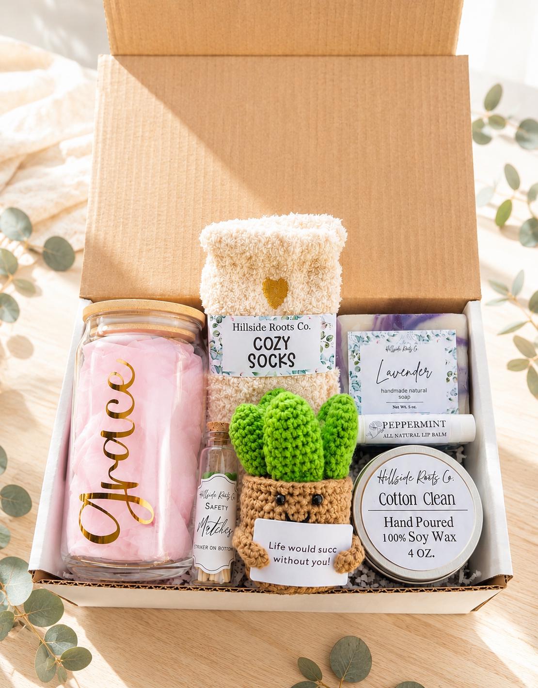 Succulent Bridesmaid Proposal Gift Box – Tumbler, Candle, Soap, Lip Balm